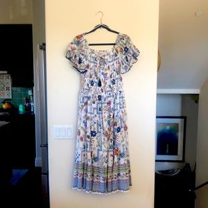 Tory burch floral maxi umpire waist with smocking and butterfly sleeves
